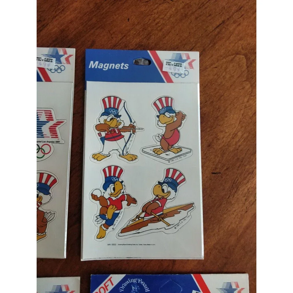 Lot 1984 Olympics Magnets 3 Packs + 3 Puffy 3D Perk Up Stickers Sam The Eagle